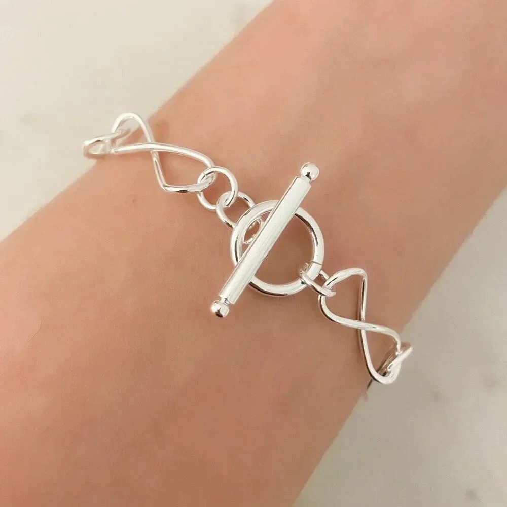 925 Sterling Silver Infinity Chain Link Bracelet Dainty Toggle Bracelet